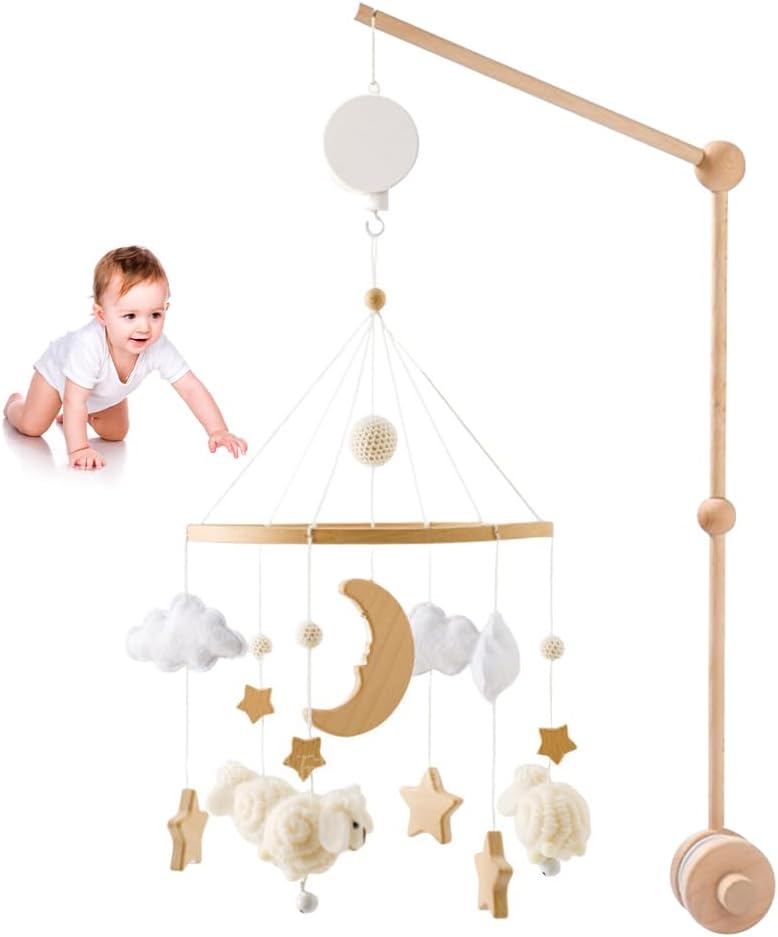 URFEDA - Mobile Bébé Bois - Moutons - Support Ajustable – €38,99