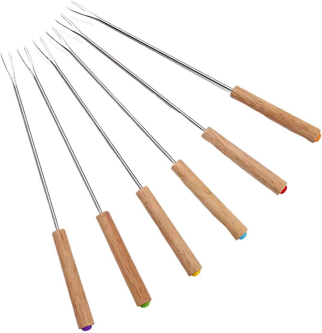 ShigKeu - Fourchettes à Fondue - Manche en Bois - Couleurs Aléatoires – €2,59