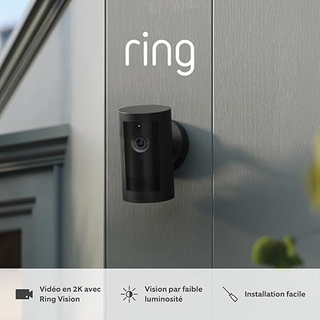 Caméra extérieure sans fil Ring 2K – Vision nocturne – Installation facile
