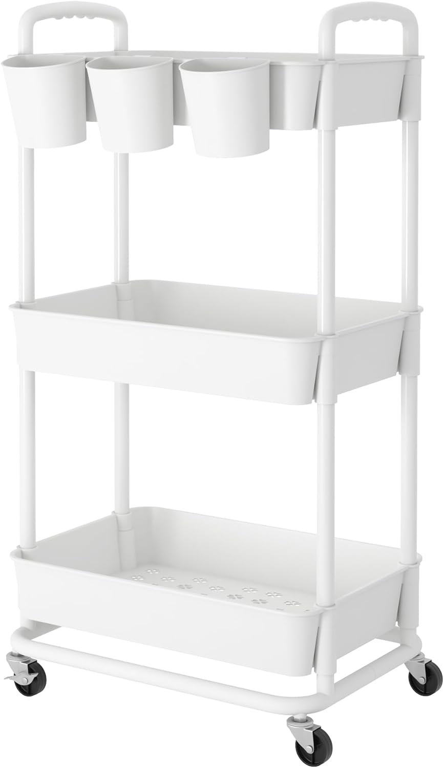 JIUYOTREE - Chariot de Rangement - 3 Niveaux - Roulettes Verrouillables – €16,89