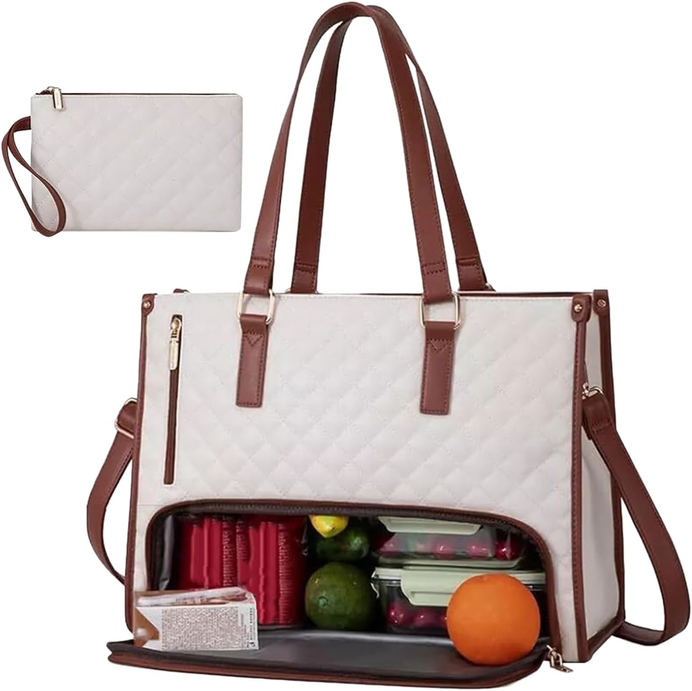 Sac pour ordinateur portable femme avec compartiment isotherme en cuir