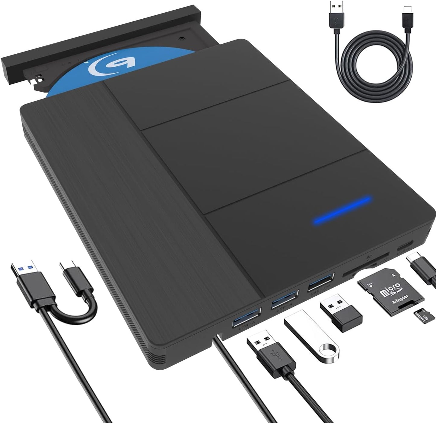 Lecteur Blu-Ray Externe 7 en 1 USB 3.0 Type-C, Compatibilité Large