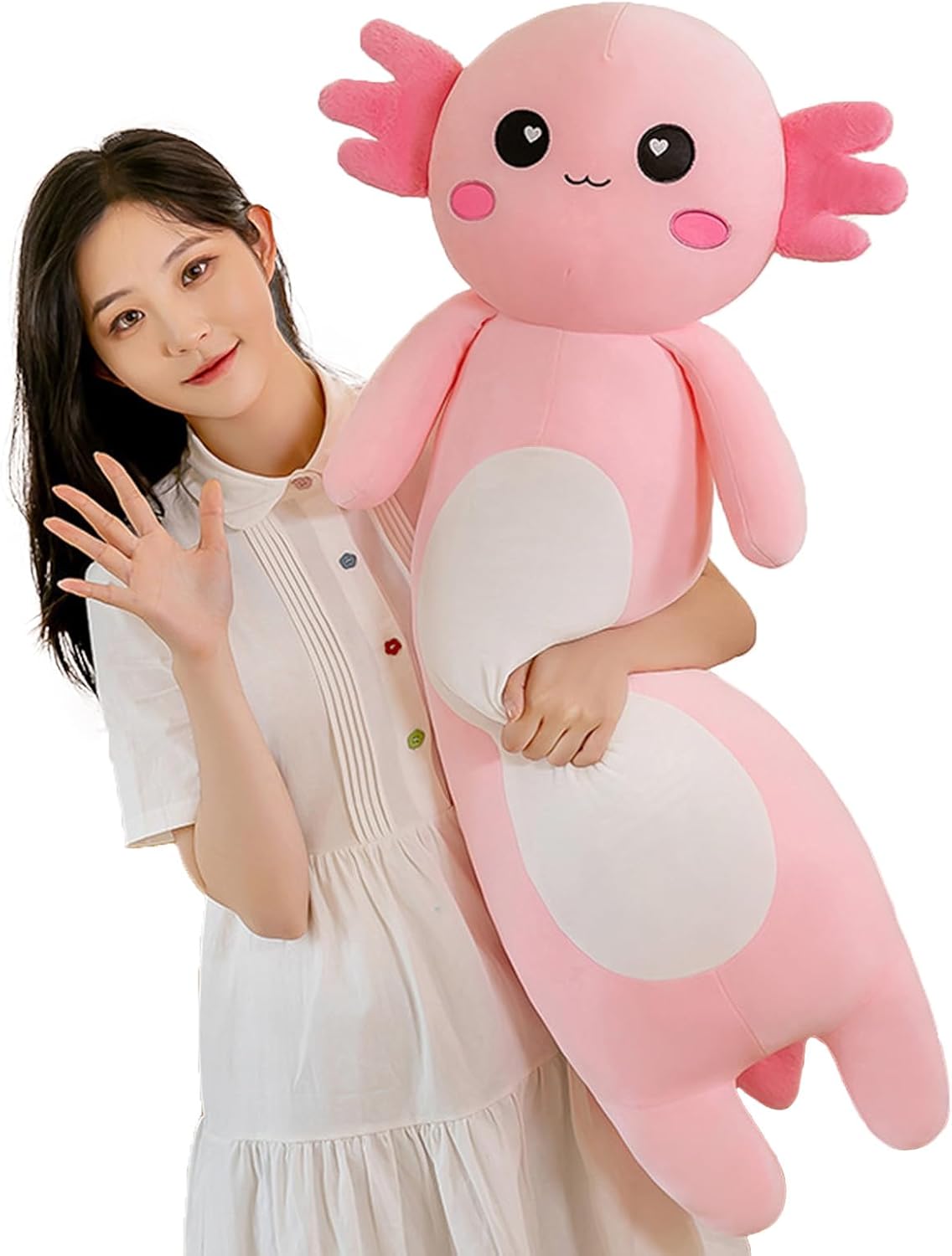 Aiuidun - Coussin Long Axolotl - Peluche Douce - 65cm Rose – €11,69