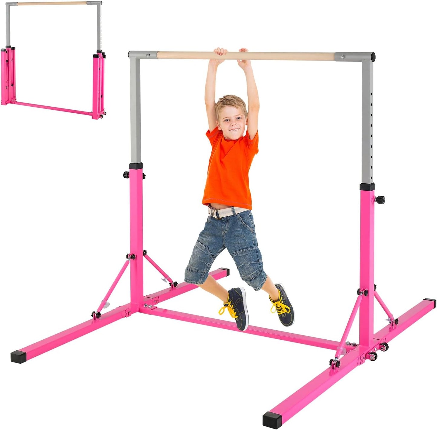 GYMAX - Barres de Gymnastique Enfant - Hauteur Ajustable - Design Pliable – €81,99