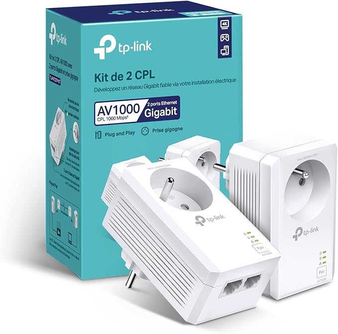 CPL TP-Link 1000Mbps – 2 Ports Gigabit – Prise Intégrée