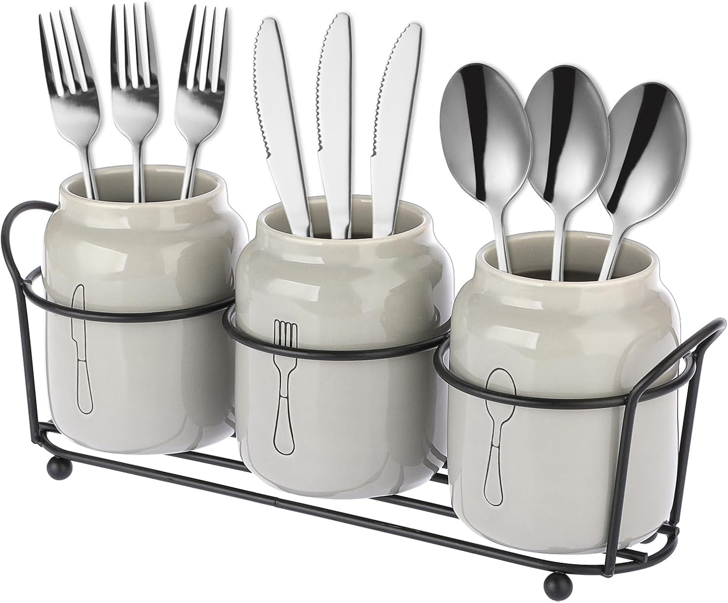SUMTree - Caddy Couverts Céramique - Support Métal - Gris – €9,74
