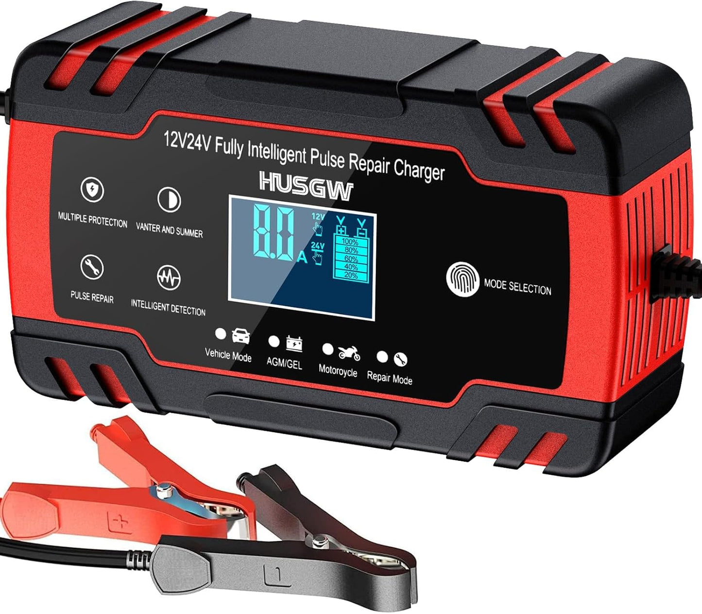 Husgw - Chargeur Batterie 12V/24V - Intelligent - Écran LCD – €34,99