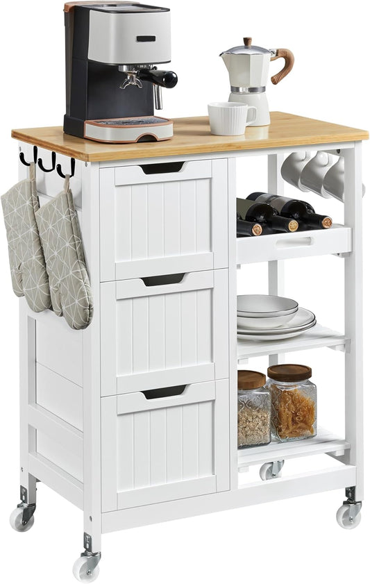 Yaheetech - Chariot de Cuisine - Roulettes Pivotantes - Plateau Détachable – €38,99