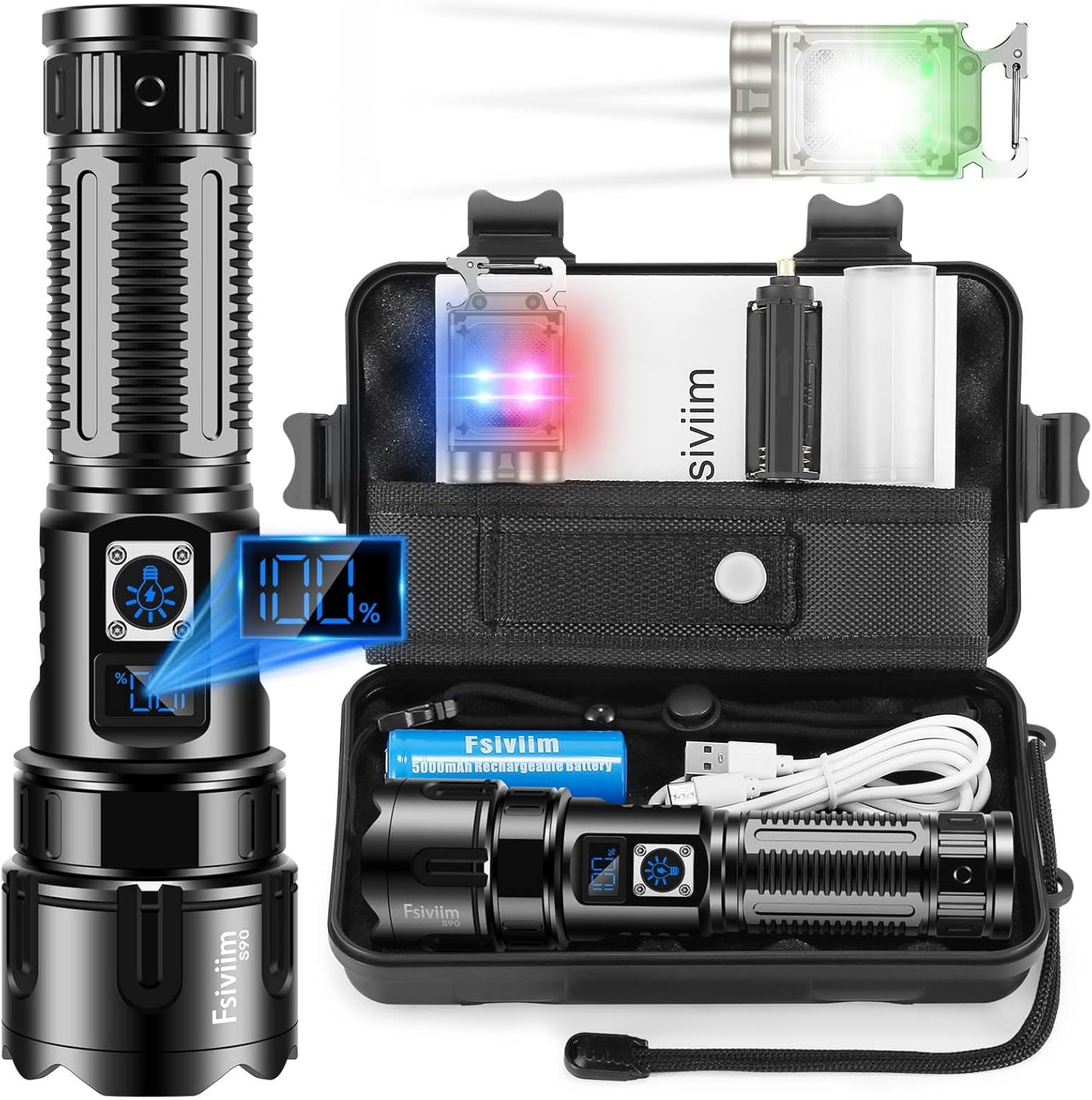 Fsiviim - Torche LED Rechargeable - Ultra Lumineuse - Batterie Haute Capacité – €26,99