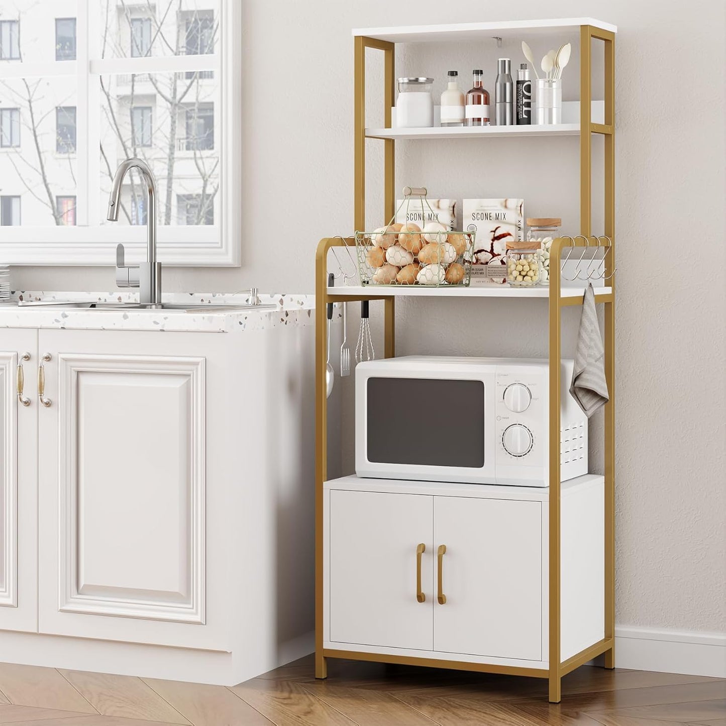 HOCSOK - Étagère de Cuisine - Rangement Multifonction - Blanc et Or – €60,44