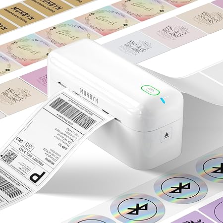Imprimante d'étiquettes thermiques de bureau MUNBYN RW402B – Bluetooth – Blanc