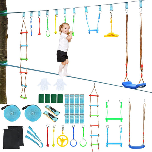 COSTWAY - Kit Slackline Ninja - 15m - 9 Obstacles – €57,99