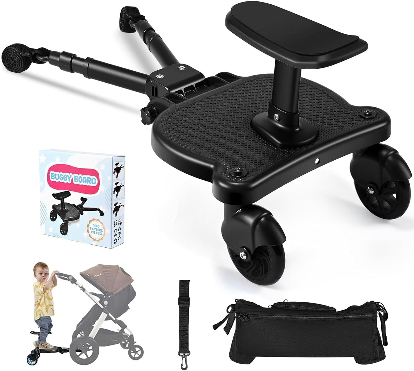 BugyKido - Planche à Roulettes Poussette - Universelle - Avec Siège – €40,99
