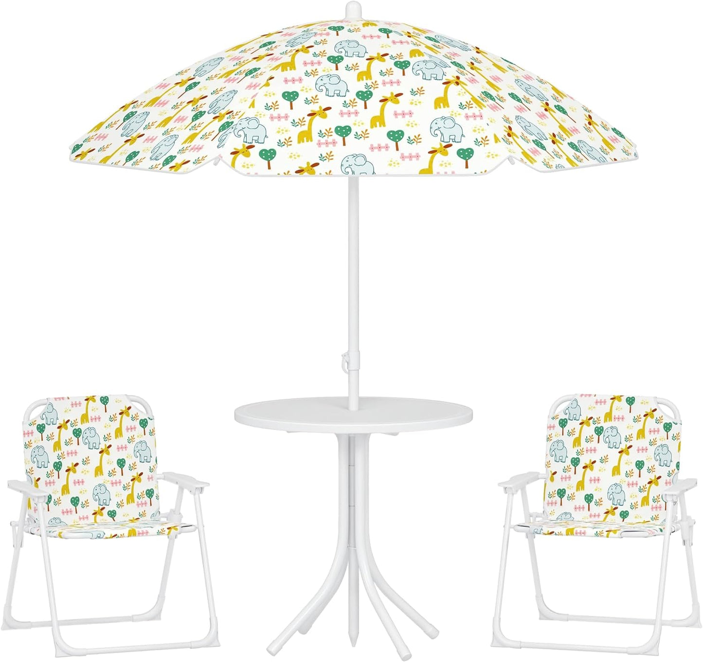 AIYAPLAY - Ensemble Mobilier Jardin Enfant - Parasol Ajustable - Design Éléphant et Girafe – €46,99