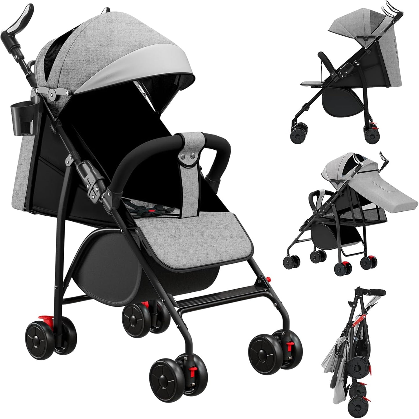HUOLE - Poussette Bébé - Fonction Trolley - Capote Extensible – €40,99