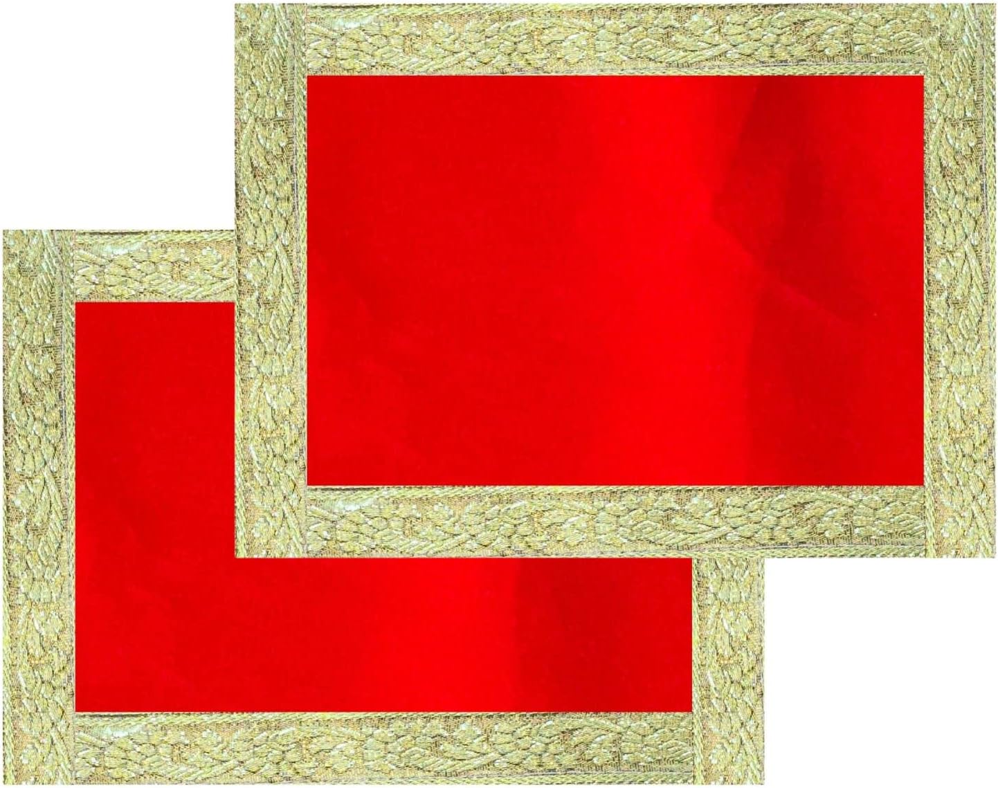 NAISHA - Set de 2 Tapis de Pooja - Velours Rouge - Dentelle Dorée – €7,40