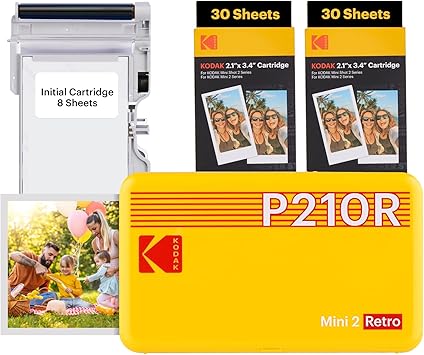 Imprimante photo KODAK Mini 2 Retro – Jaune – 68 Feuilles