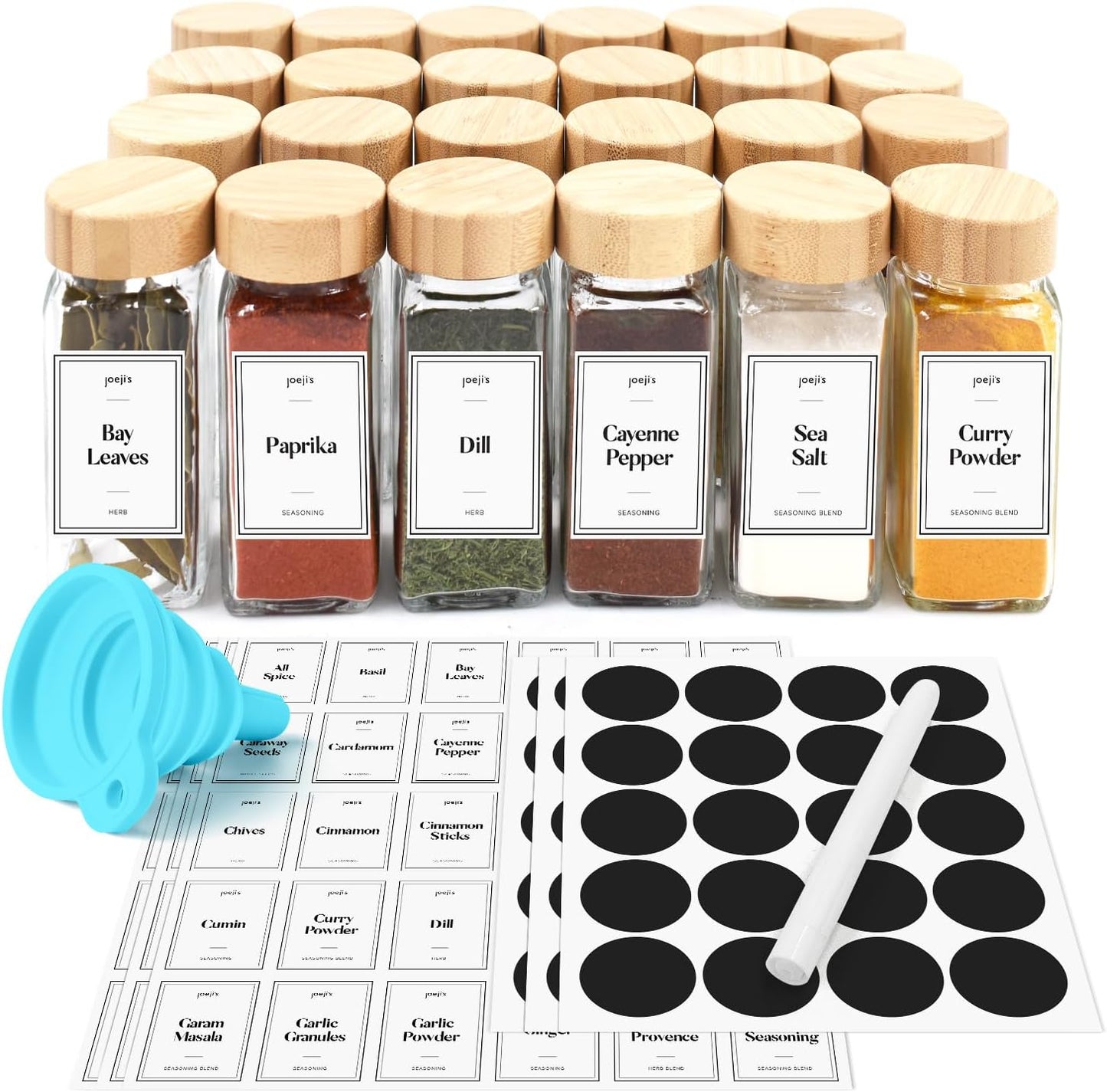 Joeji's - Bocaux à Épices - Couvercles Bambou - 24 Pièces – €19,49