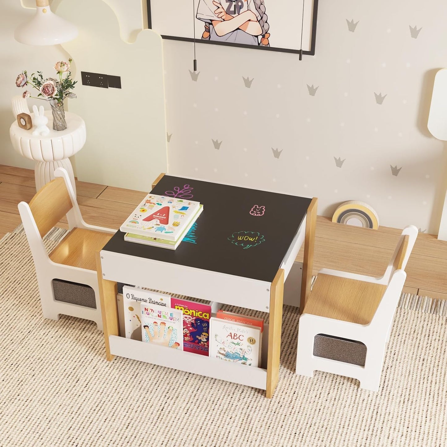 OPULENTHOME - Ensemble Table et Chaises Enfants - Multifonction - Rangement Pratique – €48,99