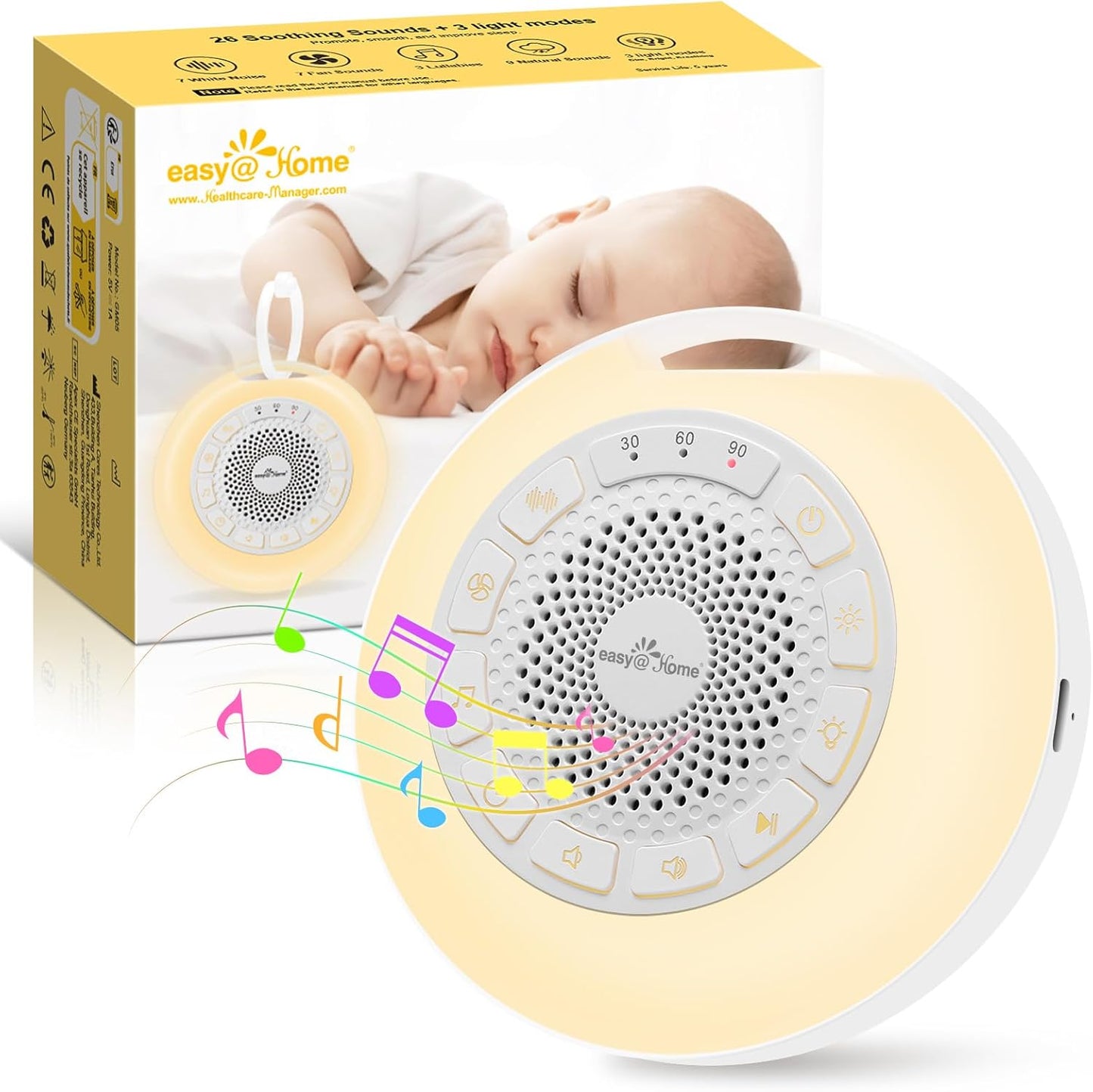 Easy@Home - Machine de Bruit Blanc Portable - 26 Sons Apaisants - Veilleuse Intégrée – €28,99