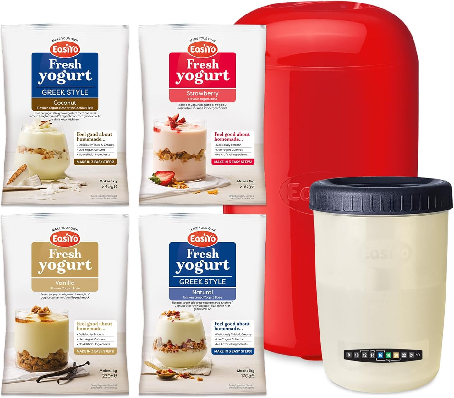 EasiYo - Yaourtière Rouge - 1kg - 4 Sachets Inclus – €20,93