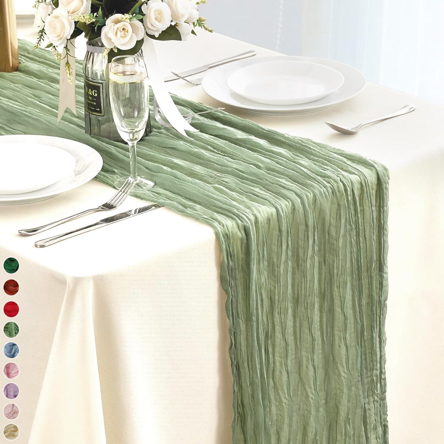 Cekene - Chemin de Table - Vert Sauge - 90x400cm – €3,89
