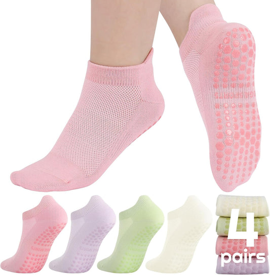 Saerryor - Chaussettes Pilates - Antidérapantes - Lot de 4