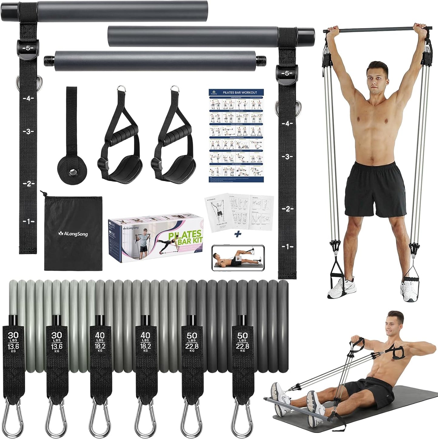 ALongSong - Kit Barre de Résistance - Pilates - Bandes Ajustables – €33,99