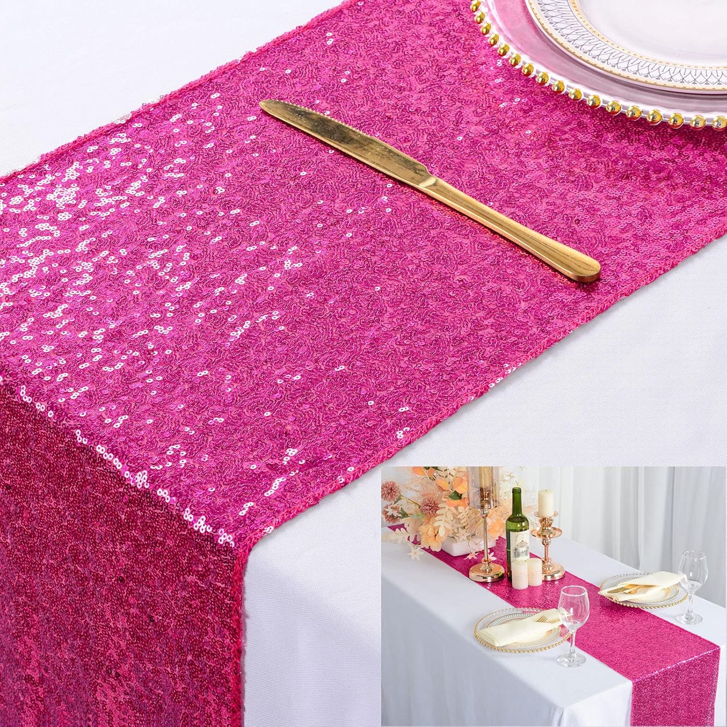 ShinyBeauty - Chemin de Table - Paillettes Fuchsia - 12x72 Pouces – €5,18
