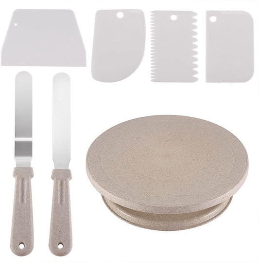 WJIASI - Kit de Décoration de Gâteaux - Plateau Tournant - Spatules et Lisseurs – €9,94