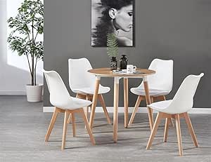 Life Interiors - Ensemble de Salle à Manger - Table Ronde - Chaises avec Coussin – €103,35