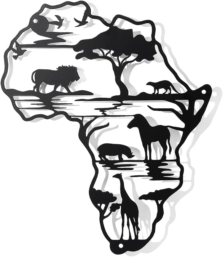 NBEADS - Décoration Murale Métal - Carte Afrique Animaux - 30x24.8cm – €8,83