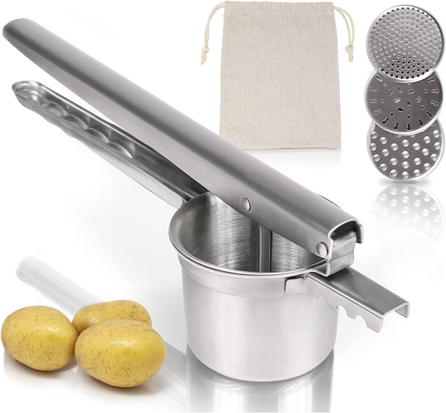 Amazy - Presse-purée en Acier Inoxydable - Poignée Confortable - Inclus 3 Disques – €7,14