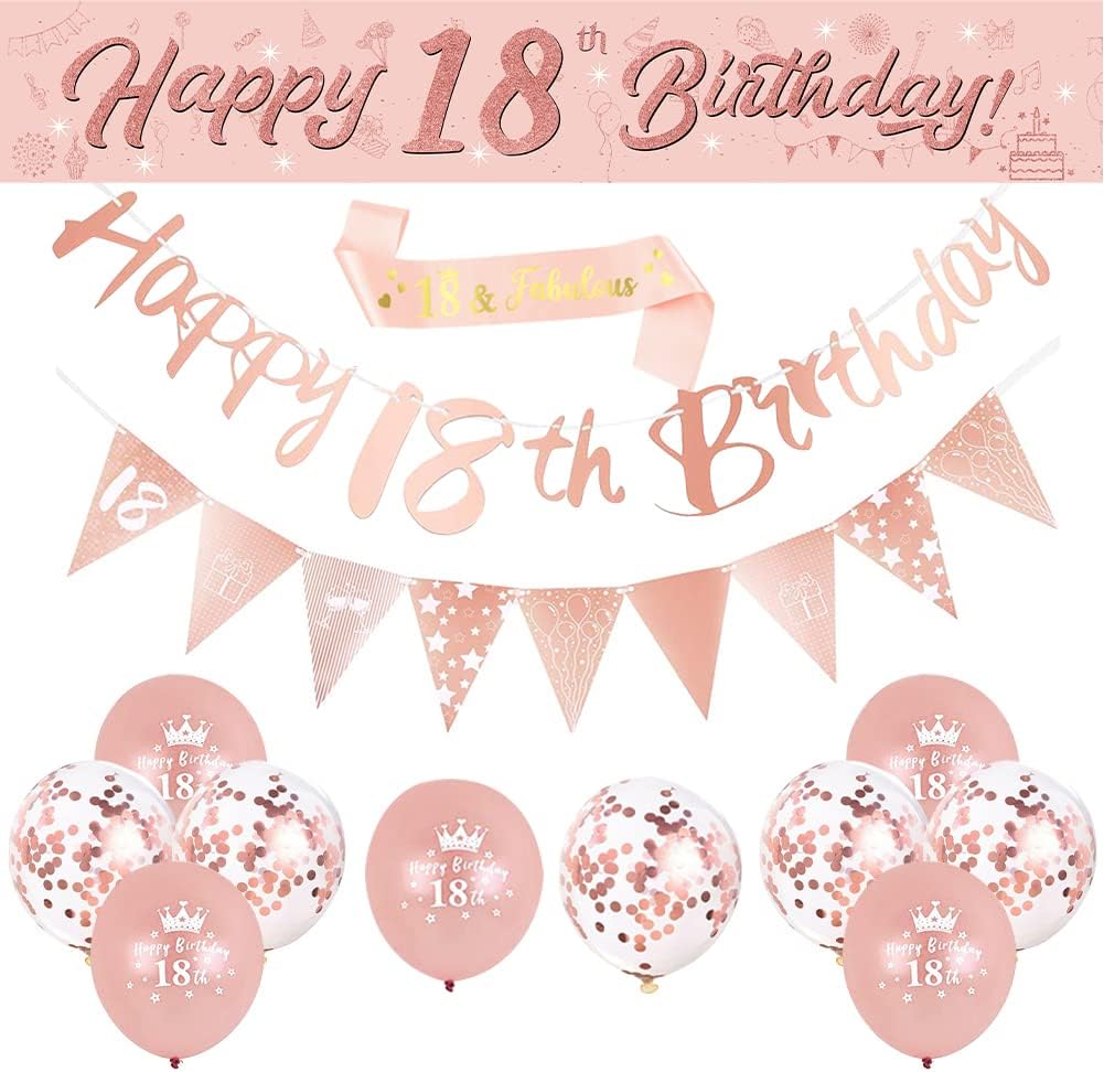 DEARLIVES - Décorations 18e Anniversaire - Rose Or - Ballons et Bannières – €6,49
