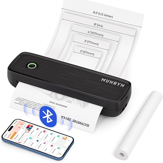 Imprimante thermique portable MUNBYN ITP04 – A4, Bluetooth, Noir