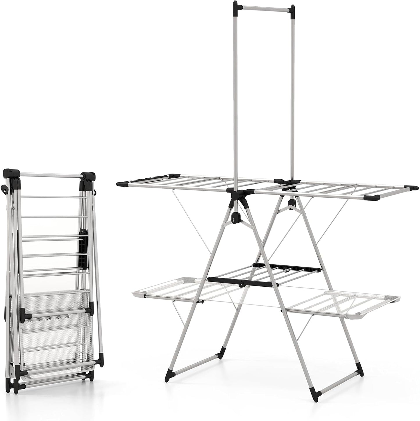 COSTWAY - Séchoir à Vêtements Pliable - Ailes Réglables - Rangement Partitionné – €26,99