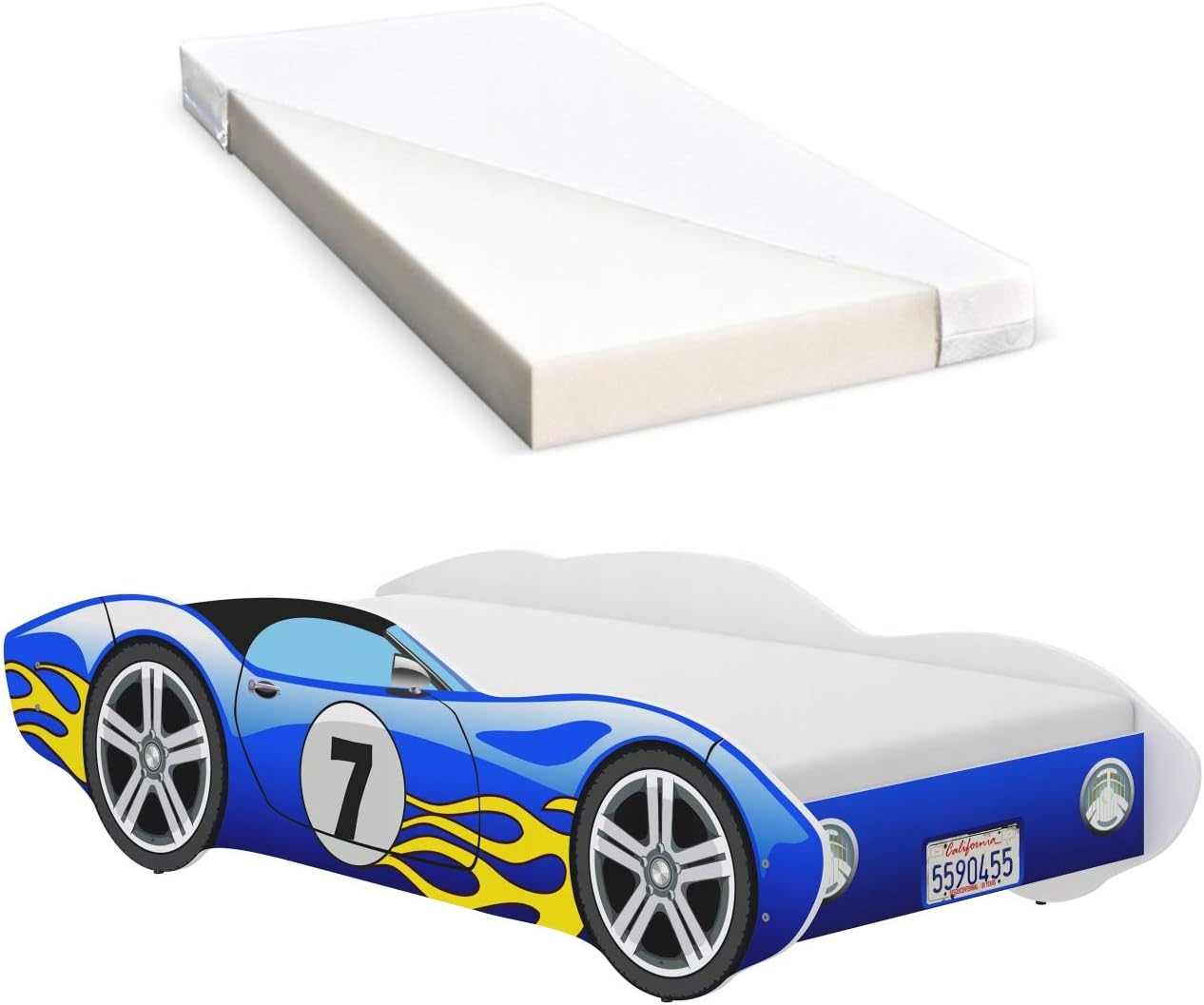 iGLOBAL - Lit Voiture Enfant - Cadre à Lattes - Matelas Mousse – €37,99