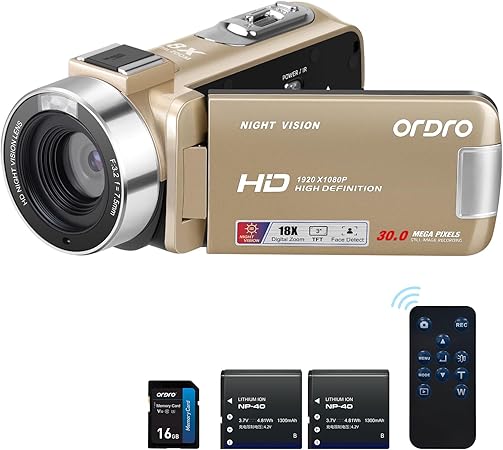 Caméscope ORDRO B320 – 1080P Full HD, Zoom 18x, Vision Nocturne