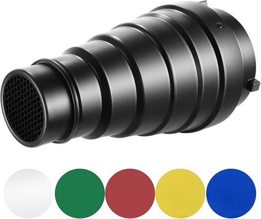 Spot NEEWER Kit Snoot Conique – Alliage d'Aluminium – 5 Filtres Gel