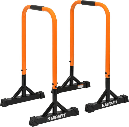 Mirafit - Barres de Dip - 90cm de Hauteur - Design Acier Orange et Noir – €40,99