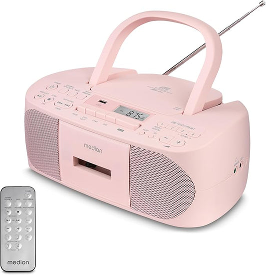Radio-cassette-CD MEDION E65010 – Rose – Télécommande