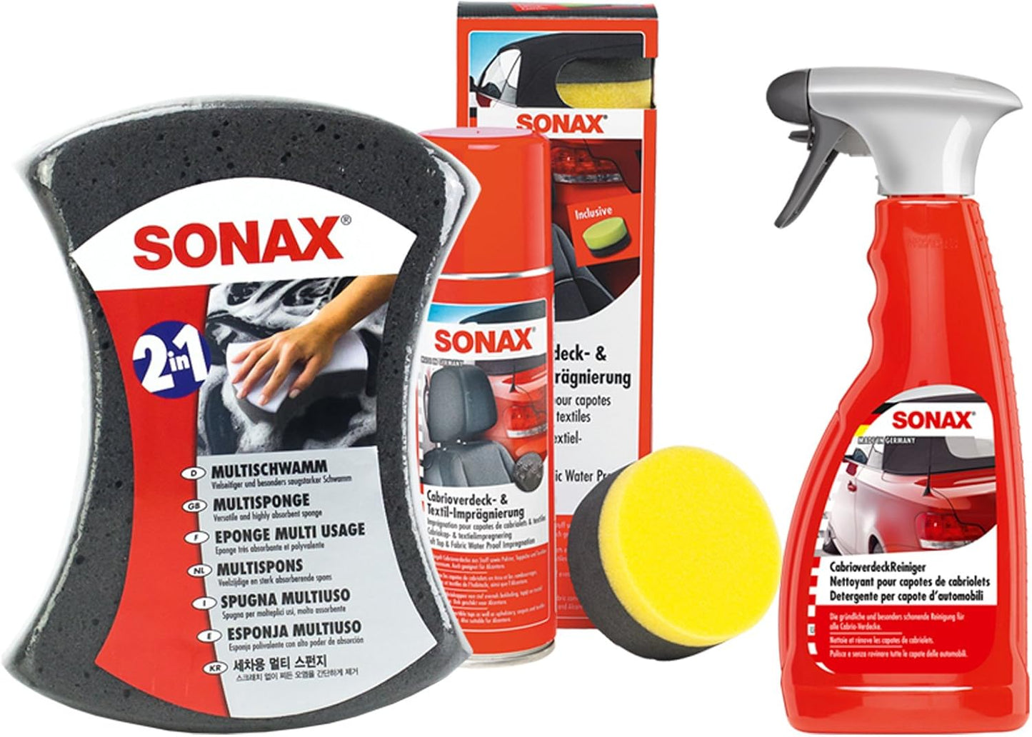 SONAX - Kit Nettoyage Cabriolet - Éponge Multi-Usages - Imprégnation Textile – €28,99