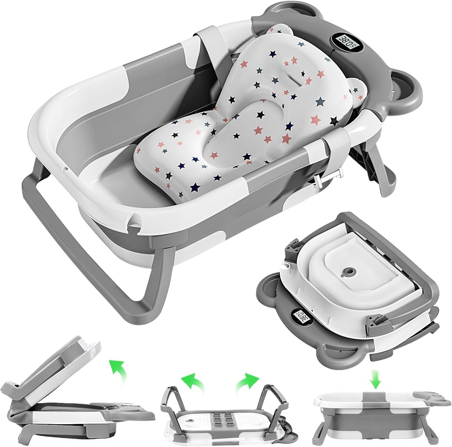 Mexgcom - Baignoire Bébé - Thermomètre Intégré - Pliable – €29,99