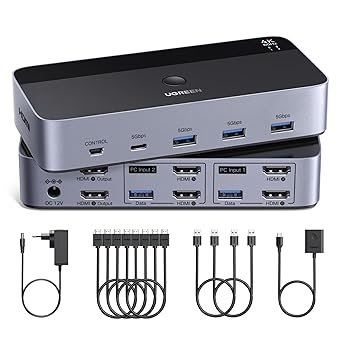Commutateur KVM UGREEN 4K 60Hz – Double Affichage, 4 Ports USB