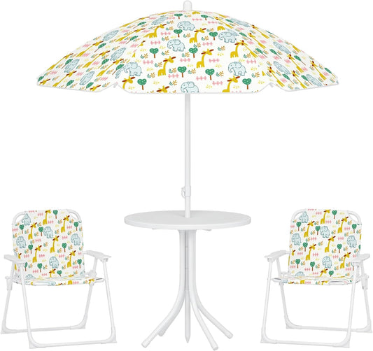 AIYAPLAY - Ensemble Mobilier Jardin Enfant - Parasol Ajustable - Design Éléphant et Girafe – €46,99