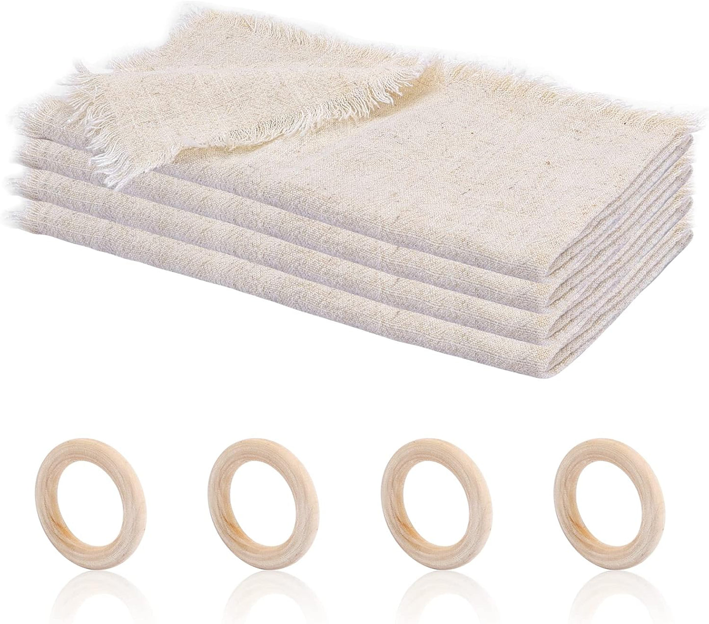 TOTSUN - Serviettes en Lin - Franges - Anneaux en Bois – €7,79