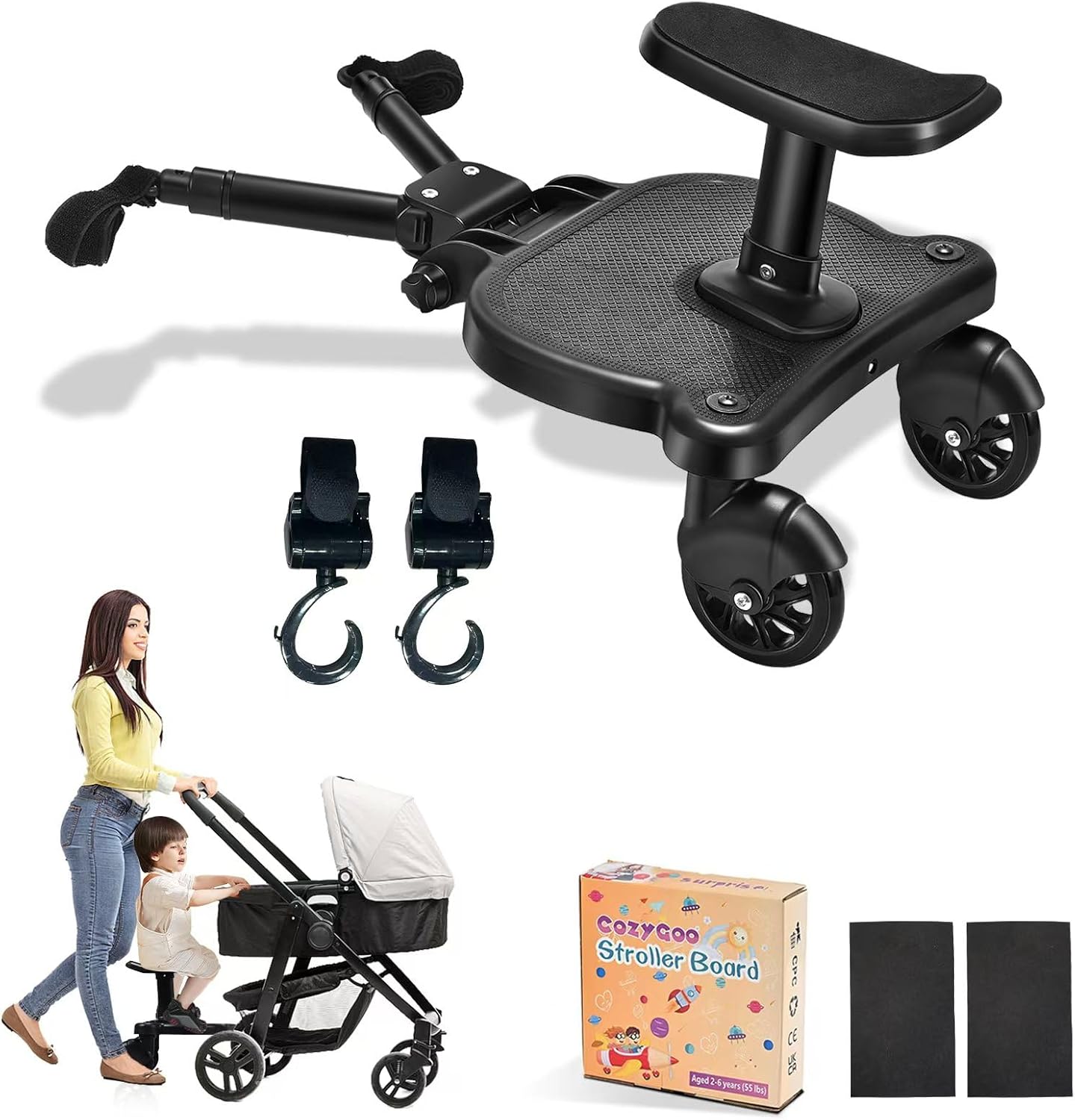 CozyGoo - Planche Poussette Universelle - Assise Amovible - Crochets Inclus – €40,99