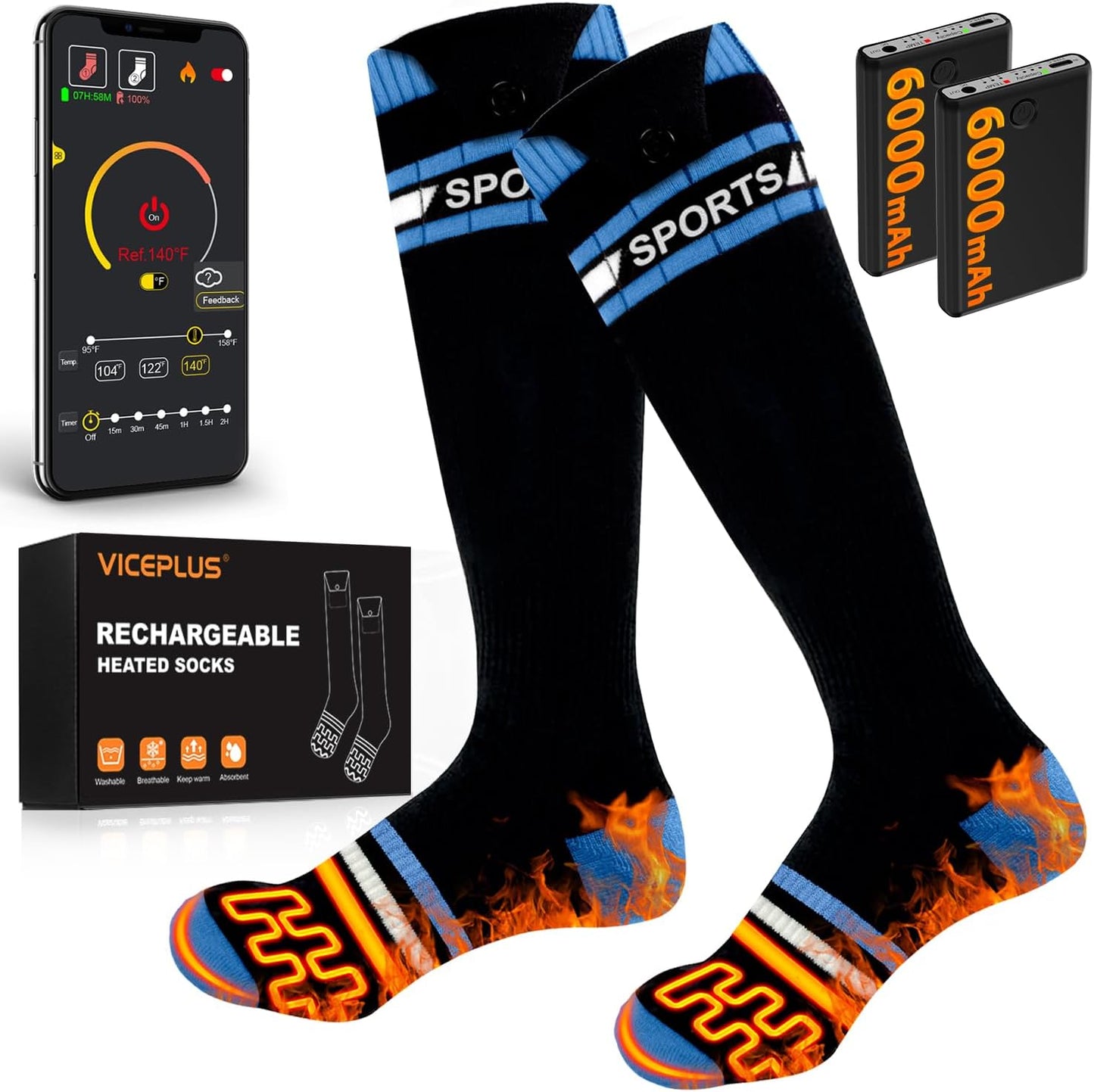 VICEPLUS - Chaussettes Chauffantes - Contrôle App - Batterie 6000mAh – €43,99