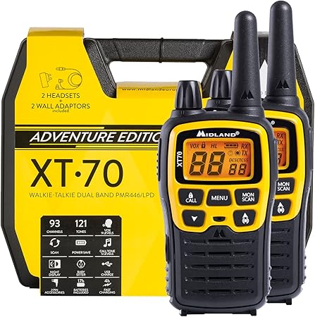 Talkie walkie Midland XT70 Adventure – Jaune – 12 km – Recharge Rapide