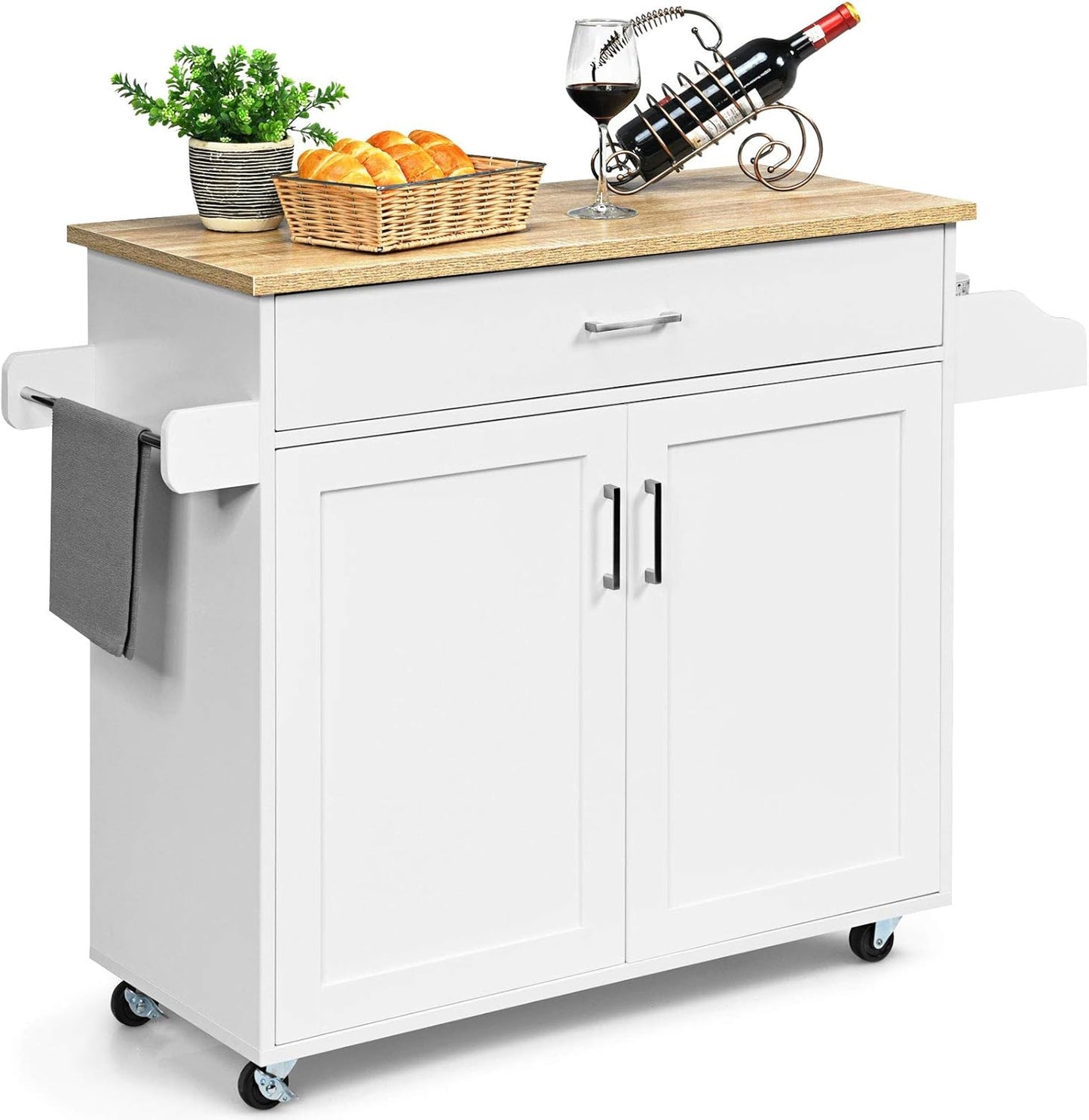 COSTWAY - Chariot de Cuisine - Rangement Ajustable - Roulettes – €71,49